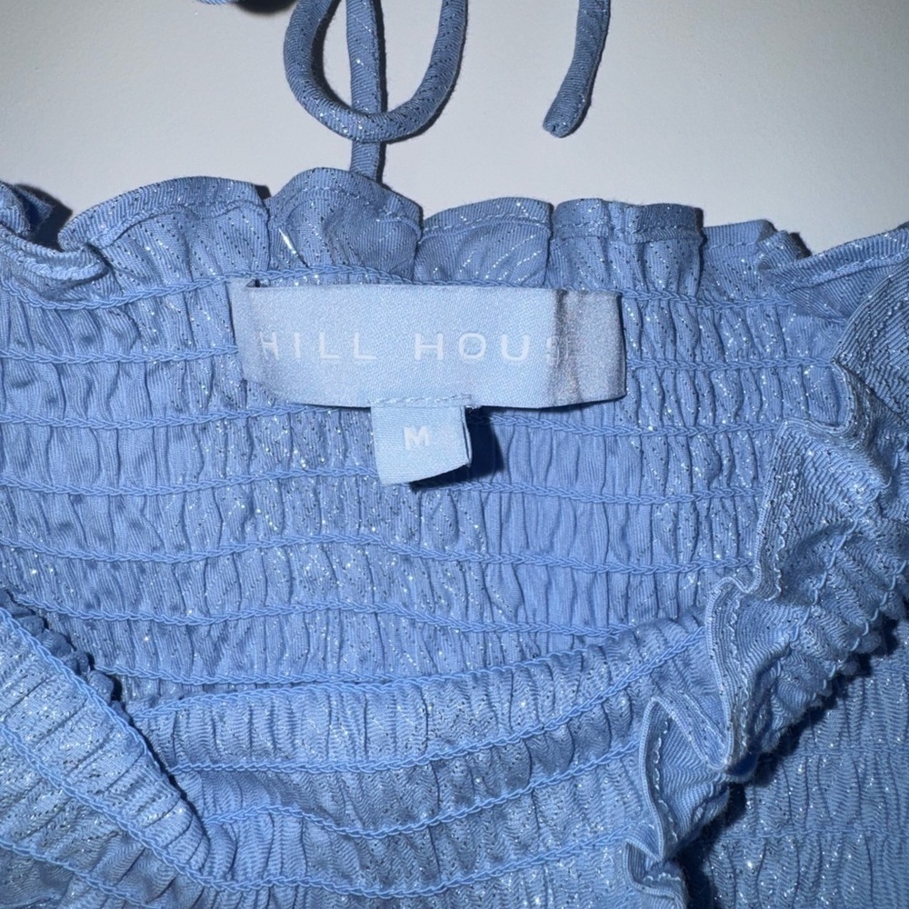 Hill House Athena Nap Dress in Light Blue Glitter Check LIKE NEW Smocked Medium - Picture 4 of 5